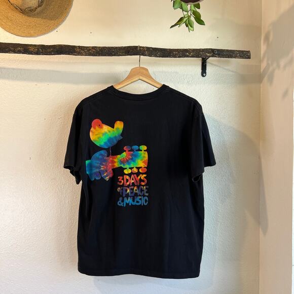 Woodstock 2009 Black Cotton Peace Tie Dye Graphic Tee Size Large Unisex - Picture 5 of 9